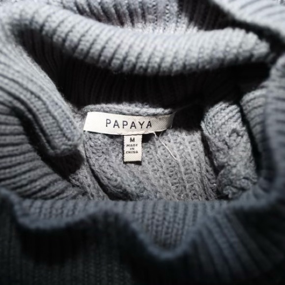 Papaya Gray Chunky Knit Cowl Neck Sweater Open Laced Sleeves Medium - Picture 7 of 10